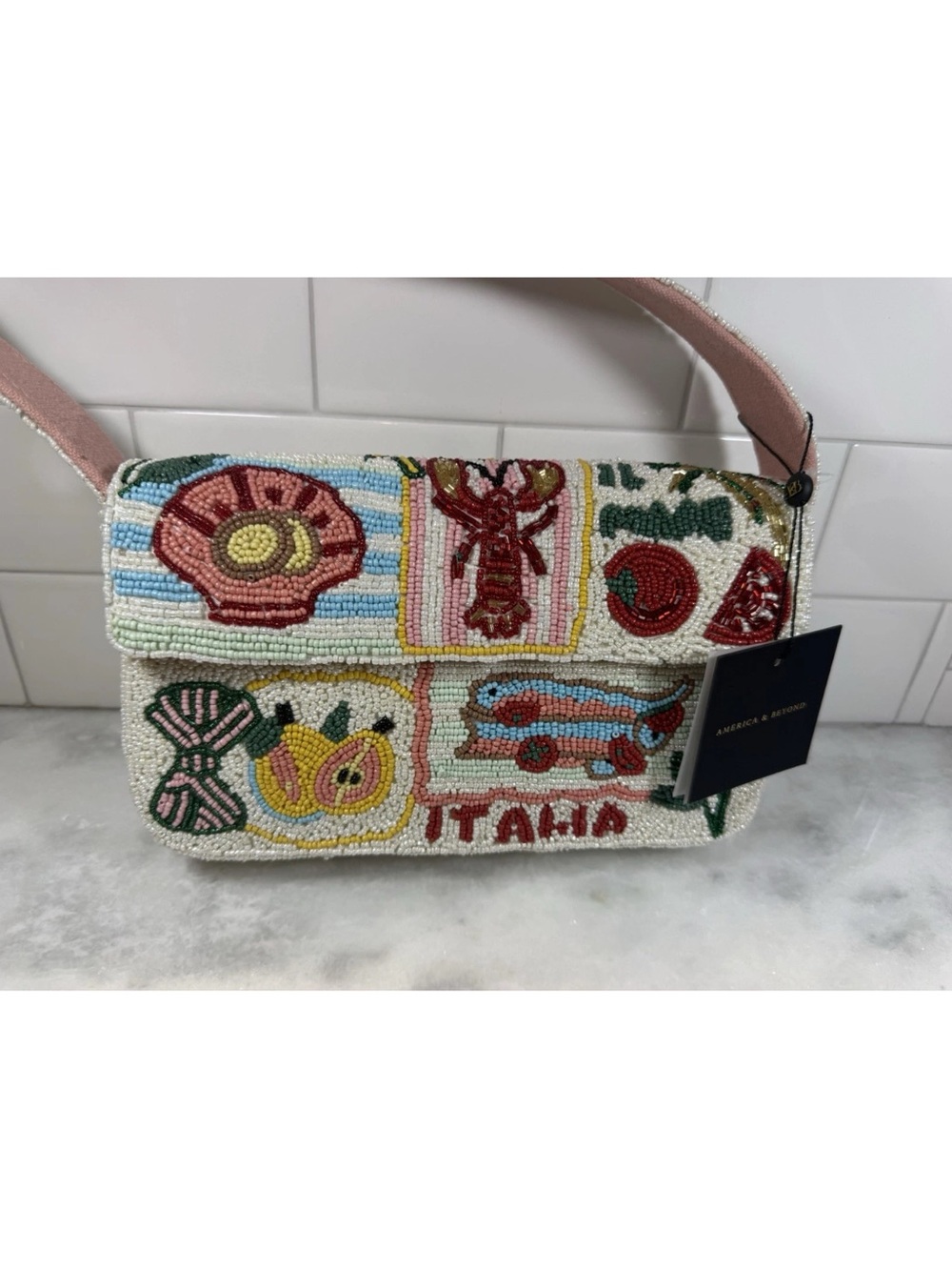America And Beyond POSTCARD FROM ITALY BEADED SHOULDER BAG NWT